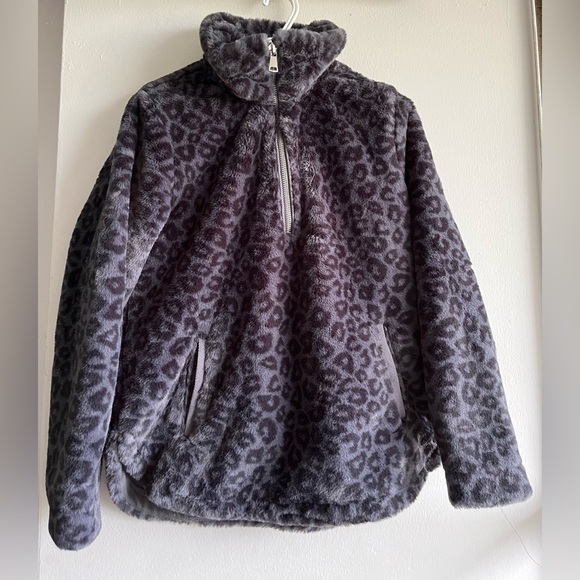 Abercrombie & Fitch Leopard Faux Fur Half Zip Jacket Pullover Sweatshirt Size M - Picture 6 of 11